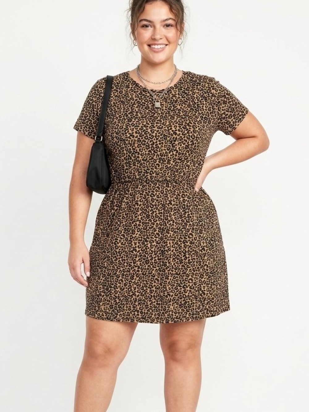 Old Navy Leopard Print Waist-Defined T-Shirt Dress L